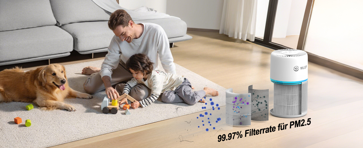 Розумний очищувач повітря з Wi-Fi, керуванням через додаток та голосовими помічниками Alexa/Google, 360° повітряний потік, фільтр HEPA H13 (99,97%), тихий нічний режим (20 dB), CADR 90 м³/год, кольорове підсвічування для спальні, модель KJ1-3S APP