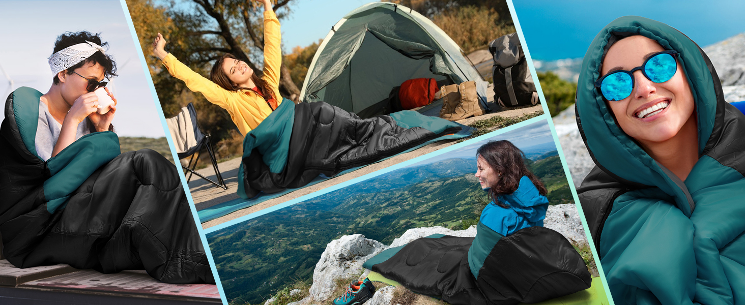 Сплячий мішок Outdoor для кемпінгу на 4 сезони - дорослий спальний мішок, функція 2 в 1, теплий, легкий, водонепроникний для рюкзаків, походів та подорожей, 220 x 80 см