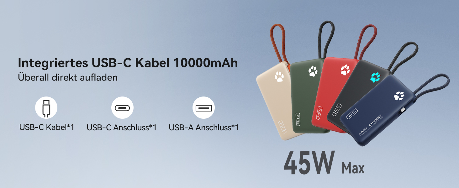Power Bank INIU 10000mAh 20W з USB-C кабелем, PD3.0/QC4.0, для iPhone/Samsung/iPad (Червоний)