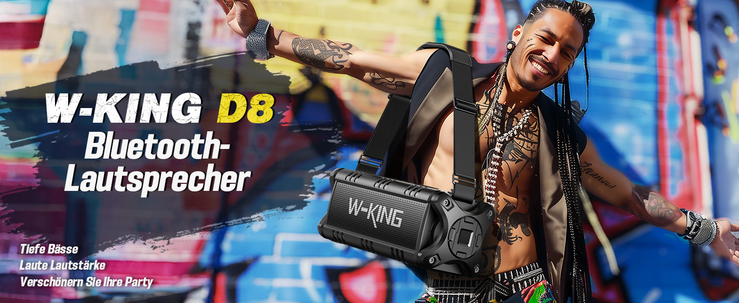 W-KING Портативна Bluetooth Колонка 90W з Глибоким Басом, DSP, 40 годин акумулятора та IPX6 Захистом від Води. Підтримка Powerbank, EQ, AUX та TF-карта. Чорний Колір. Ідеально для кемпінгу, пляжу та саду.