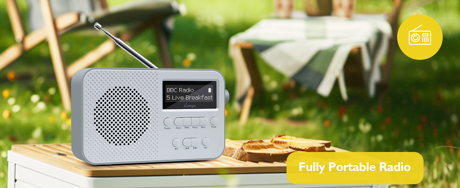 Портативне цифрове радіо LEMEGA PR2-Max DAB+/FM, Bluetooth 5.3, живлення від батарейок AA, сіре