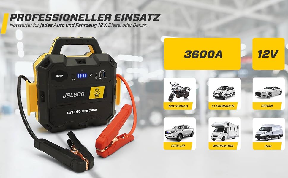 Бустерний пускач MAXTOOLS JS500 2200A 22Ah для авто та мікроавтобусів 12V (бензин/дизель), Powerbank з LED-ліхтарем та USB-портом
