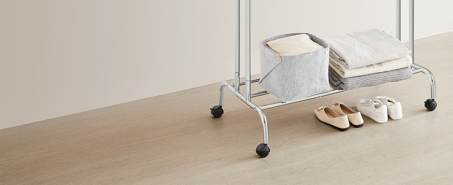 Стійка для одягу SONGMICS на колесах, 2 перекладини, срібна, до 100 кг, 103,5 см