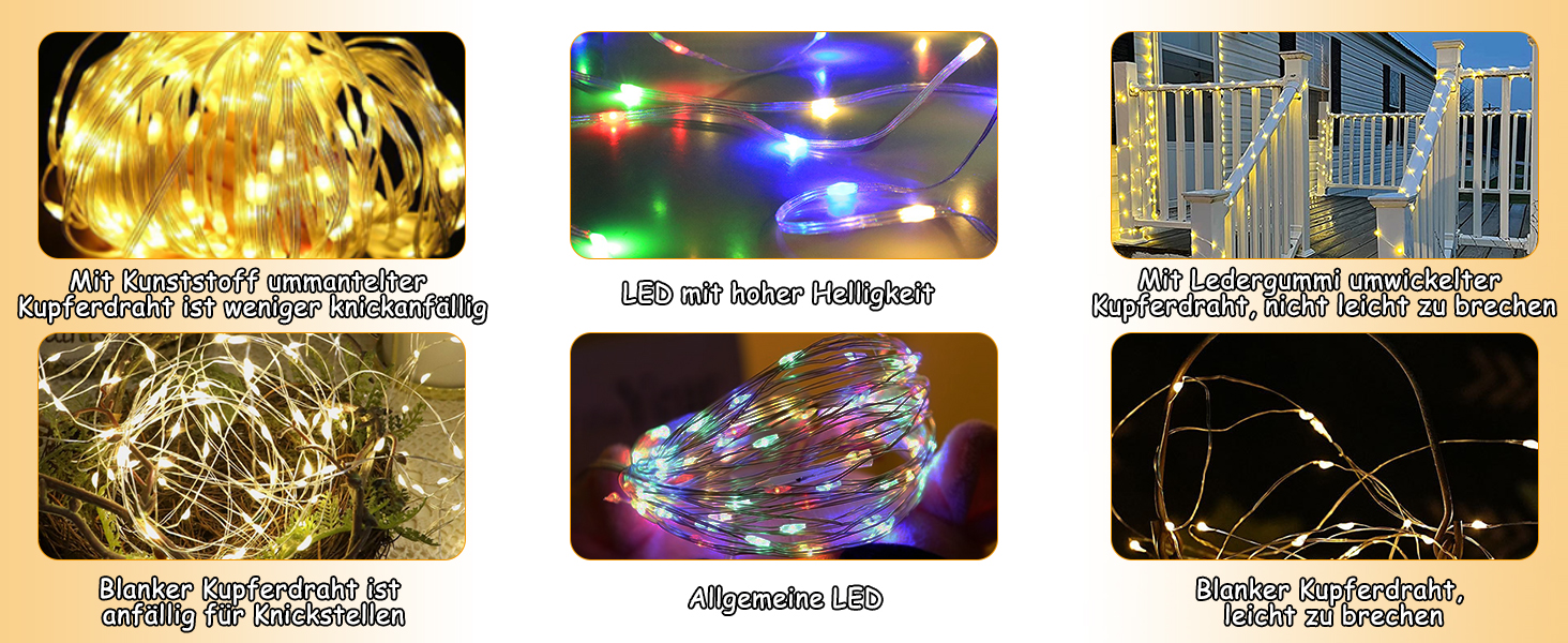 Гірлянда світлодіодна MOLVCE 10м, 100 LED, тепле біле світло, 8 режимів, вологостійка, з таймером, для декору