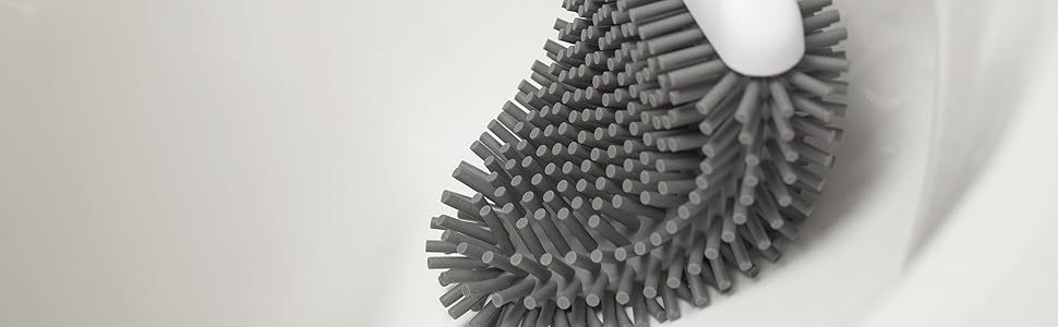 ТАТАЙ Щітка для унітазу з нержавіючої сталі з підставкою | Сучасний дизайн | З внутрішнім контейнером | Легко миється | Для гігієни у ванній кімнаті | 9 x 9 x 37 см | Силіконова щітка