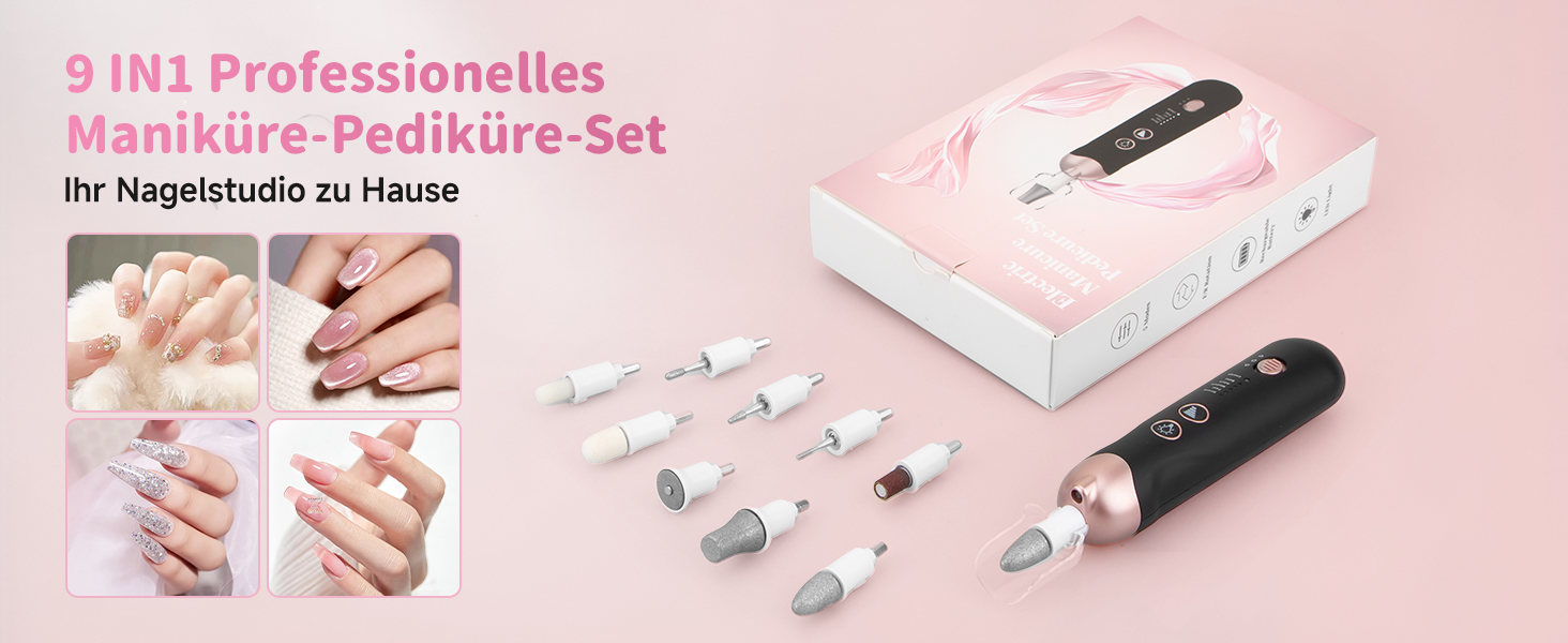 Електричний набір для манікюру та педикюру з LED-підсвічуванням: пилка для нігтів, 10 насадок