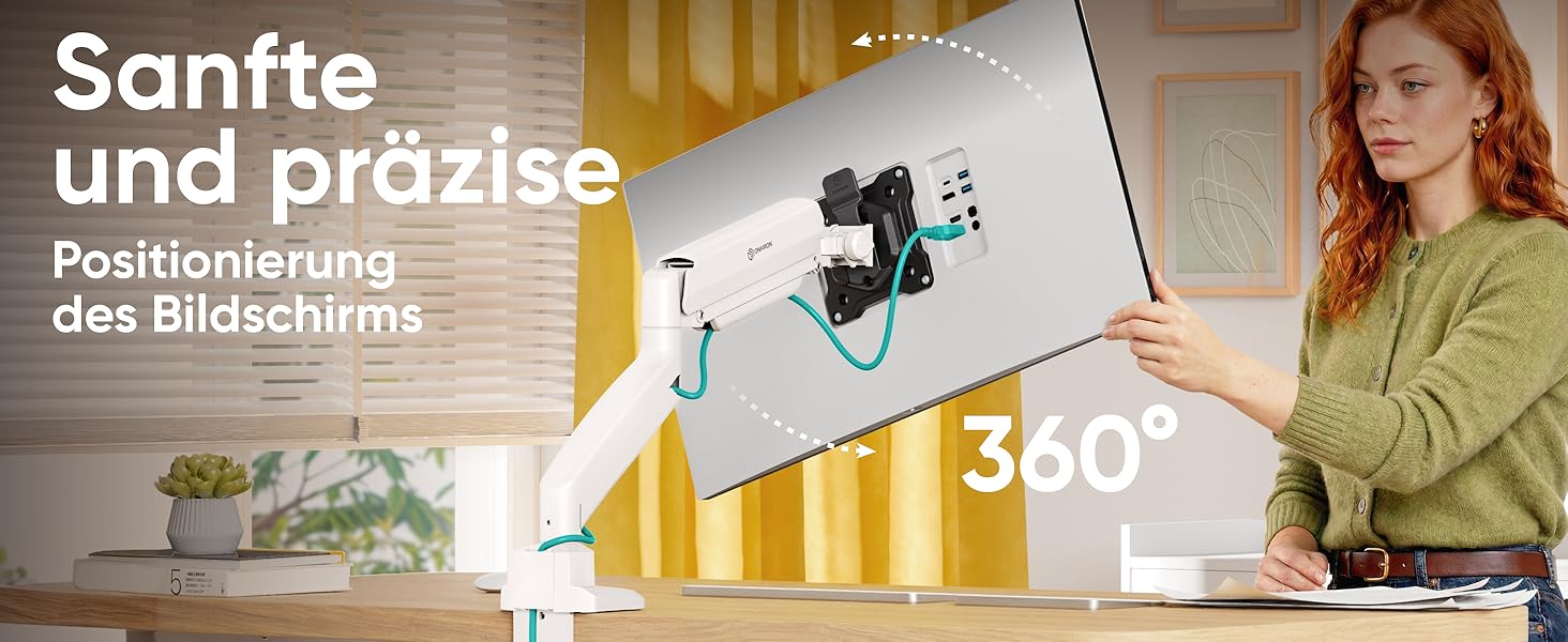 Кронштейн для монітора ONKRON G80-BW з газліфтом, для екранів 13-32 дюймів до 10 кг, VESA 75x75 / 100x100, регулювання висоти та нахилу, біло-чорний