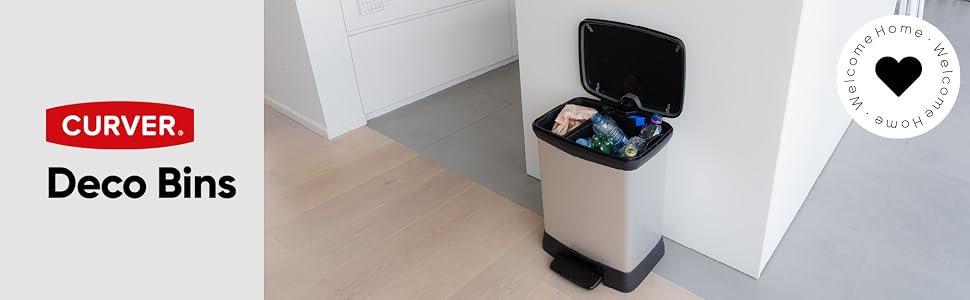 Сміттєвий відер Curver Deco Bin 50Л для кухні з педаллю, системою Soft-Close, герметичним кришкою та антивідбитковим покриттям, сріблясто-чорний (металевий ефект)