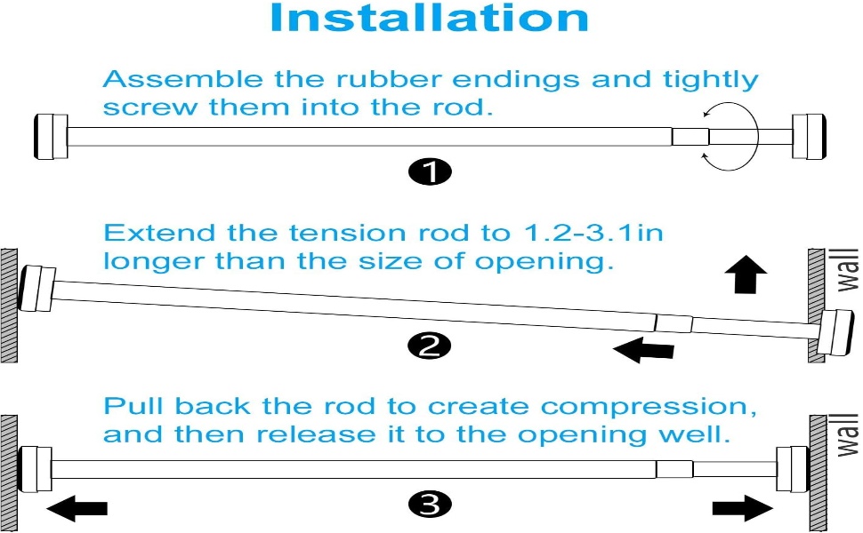 Штанга для душу без свердління з нержавіючої сталі, розтягувана пружинна штанга, антикорозійна та протиковзна, 50-200 см, телескопічна штанга для ванни, срібляста 50-200 см
