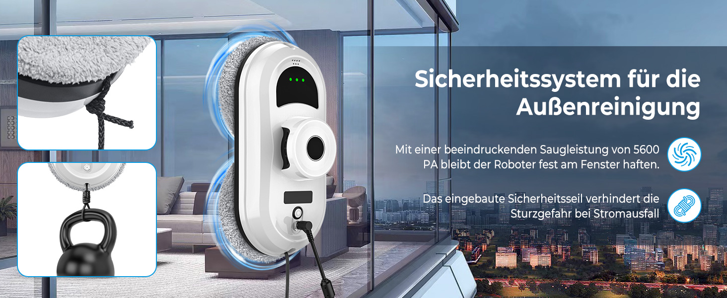 Робот для миття вікон Fensterputzroboter 5600Pa електричний з пультом, 3 режимами, навігацією та 10 серветками для гладких поверхонь