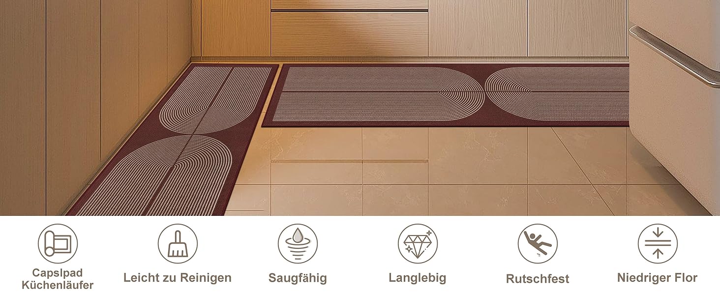 Килимок для підлоги/коридору 80x200 см з джуту, кухонний килимок, миючий, неслизький, для кухні, спальні, балкону (червоний)