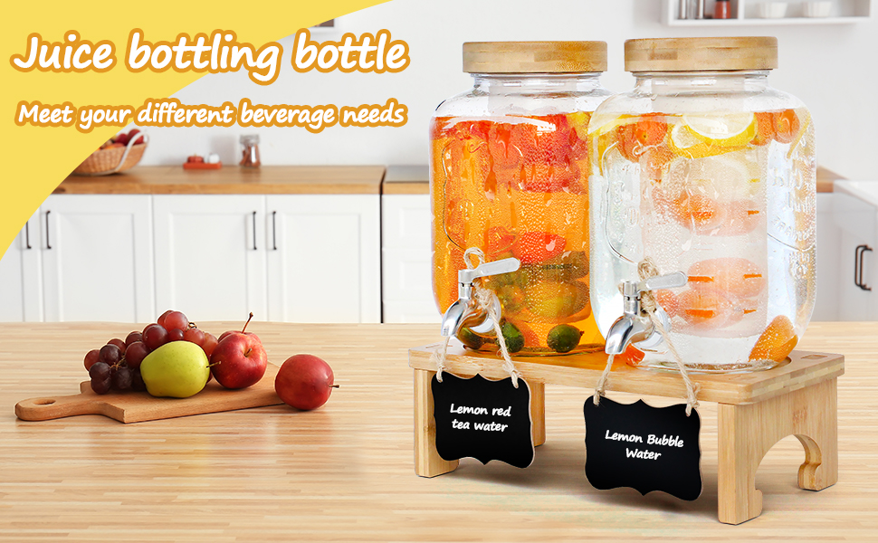 Скляний диспенсер для напоїв на підставці 2x4L з нержавіючою сталею, з краном для соків, води, домашніх напоїв, вечірок та свят