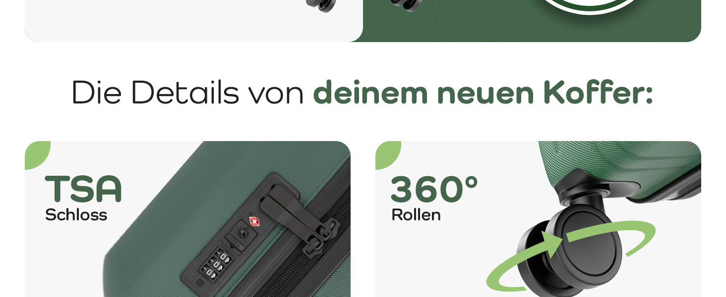 Чемодан великий 100L з TSA замком, жорсткий корпус, подвійні колеса, валіза на колесах (77см, лісовий зелений)