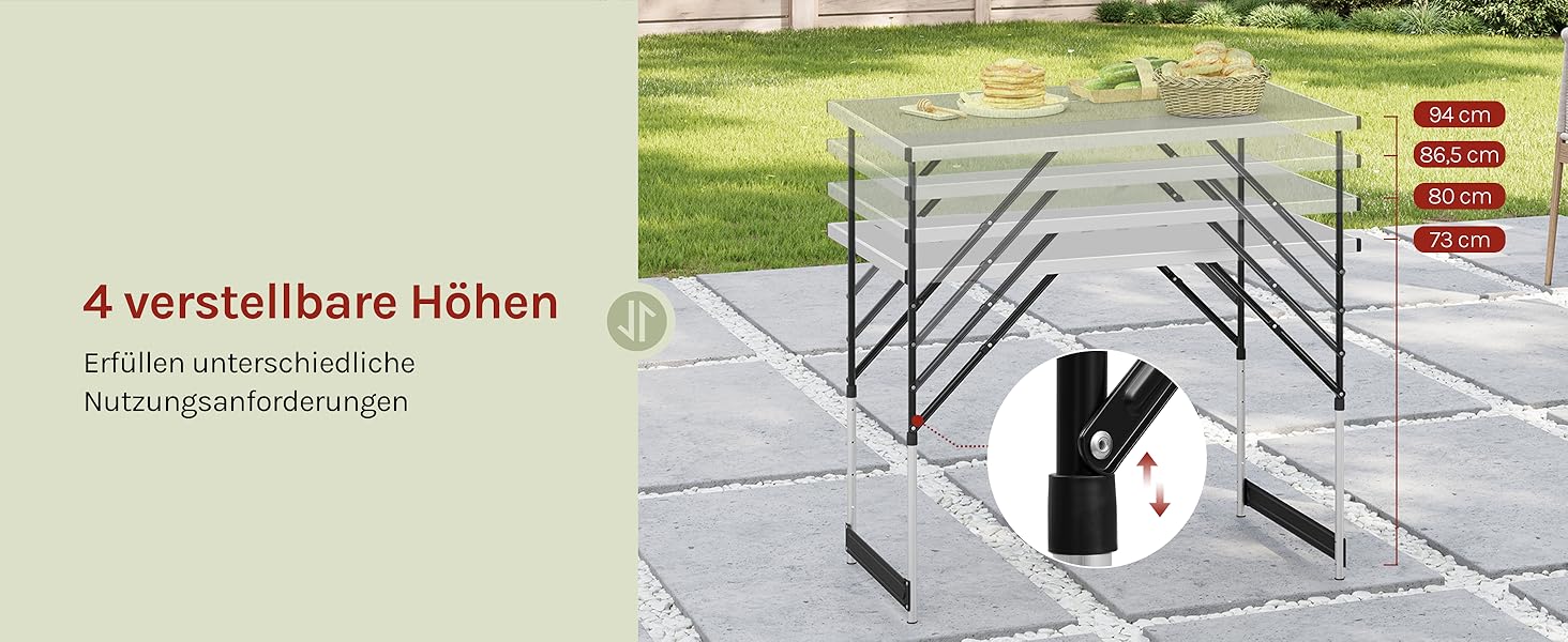 Складаний стіл Woltu для кемпінгу та відпочинку на природі 100x60 см, регульована висота, алюмінієвий і MDF, сірий