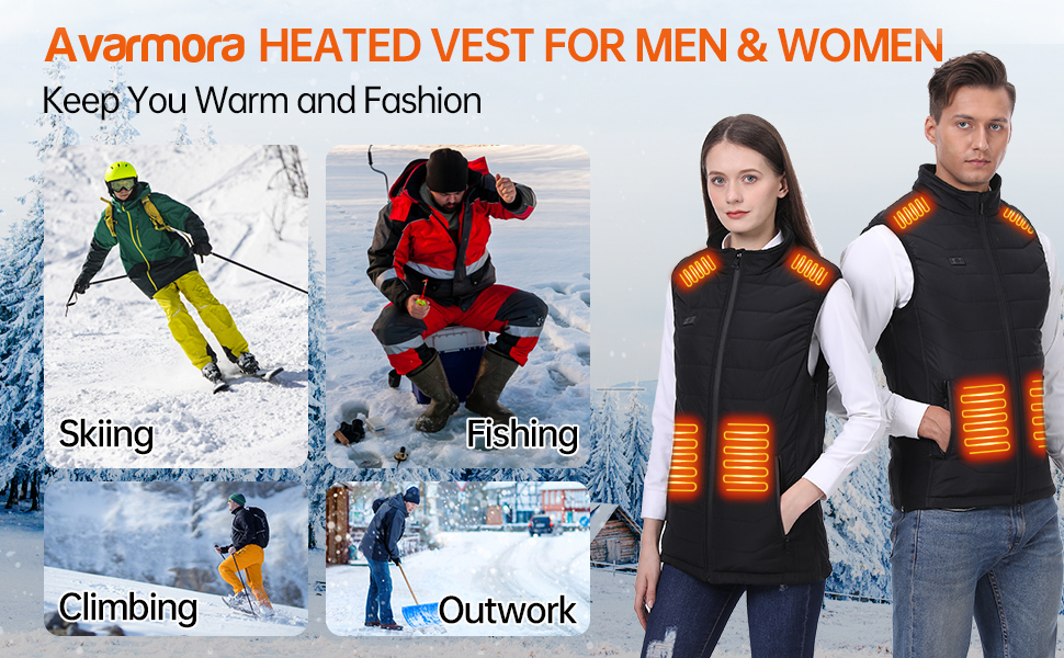 Електрична гріюча жилетка Avarmora для чоловіків та жінок, 13 зон нагріву, 3 температурні режими, флісова жилетка для активного відпочинку, катання на лижах, мотоциклі, риболовлі, чорний колір