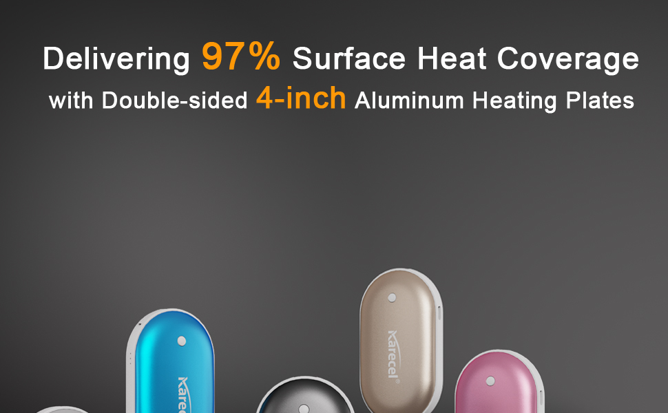 Електричний грієчка для рук Karecel 2 шт., 10400mAh, Powerbank, двосторонній нагрів, для чоловіків та жінок, чорний