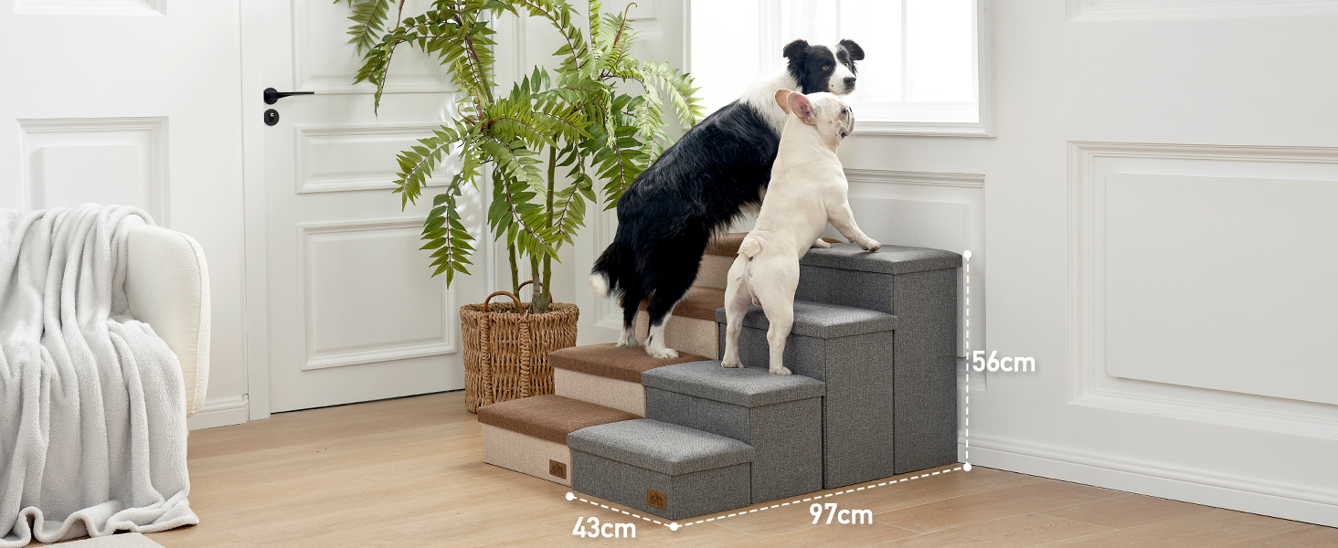 Сходинка для собак маленьких порід зі зберіганням, широка, складна для ліжка та дивану, з неслизьким дном, вологостійка (4x72x42.5 см), розмір 4x72x42.5 см (колір: коричневий, кількість: 4, розмір: 43x97x56 см)