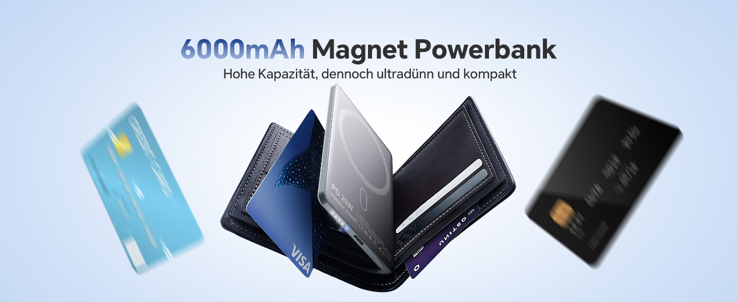 Power Bank MagSafe для iPhone 6000mAh: ультратонкий магнітний акумулятор 20W USB-C сірий