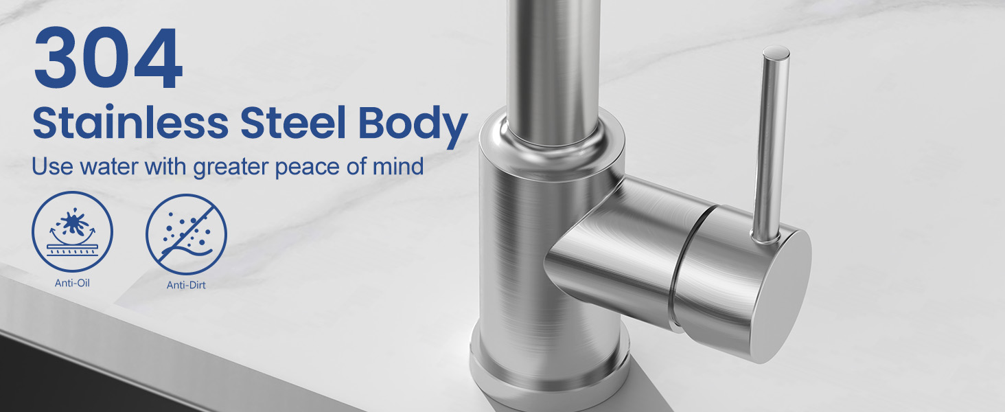 Кухонний змішувач SREWOHS PRO з висувним виливом, 360° обертання, 4 режими розпилення, однорідний, високий вилив, ABS-насадка для кухонної мийки, проста установка (сучасний дизайн)