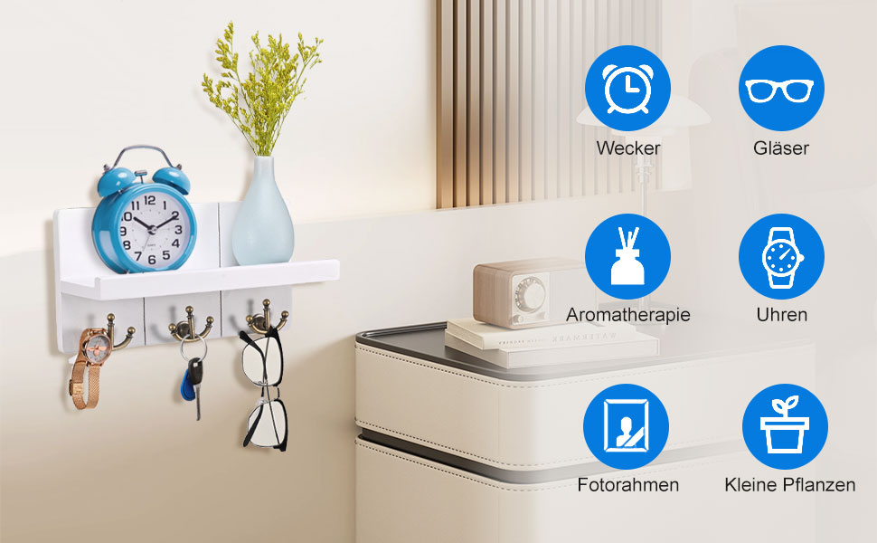 Дерев'яне ключниця з полицею та 6 гачками, ключниця на стіну для прихожей, коридору, кухні (Колір: Коричневий)