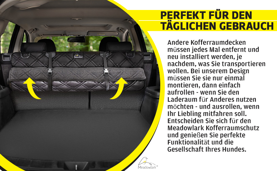 Захист для багажника автомобіля для собак Meadowlark, важкий, водовідштовхуючий, з боковим захистом, чорний. Захищає багажник та бампер від подряпин, шерсті та бруду. Стандартна модель.