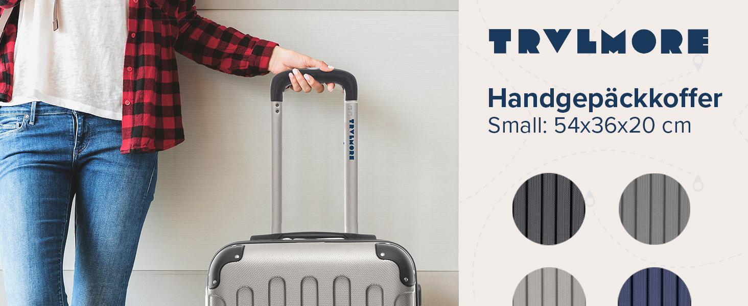 Чемодан ручної поклажі TRVLMORE 54x36x20 см - валіза на колесах, ручний чемодан, валіза з жорстким корпусом, легкий ручний чемодан, валіза на колесах
