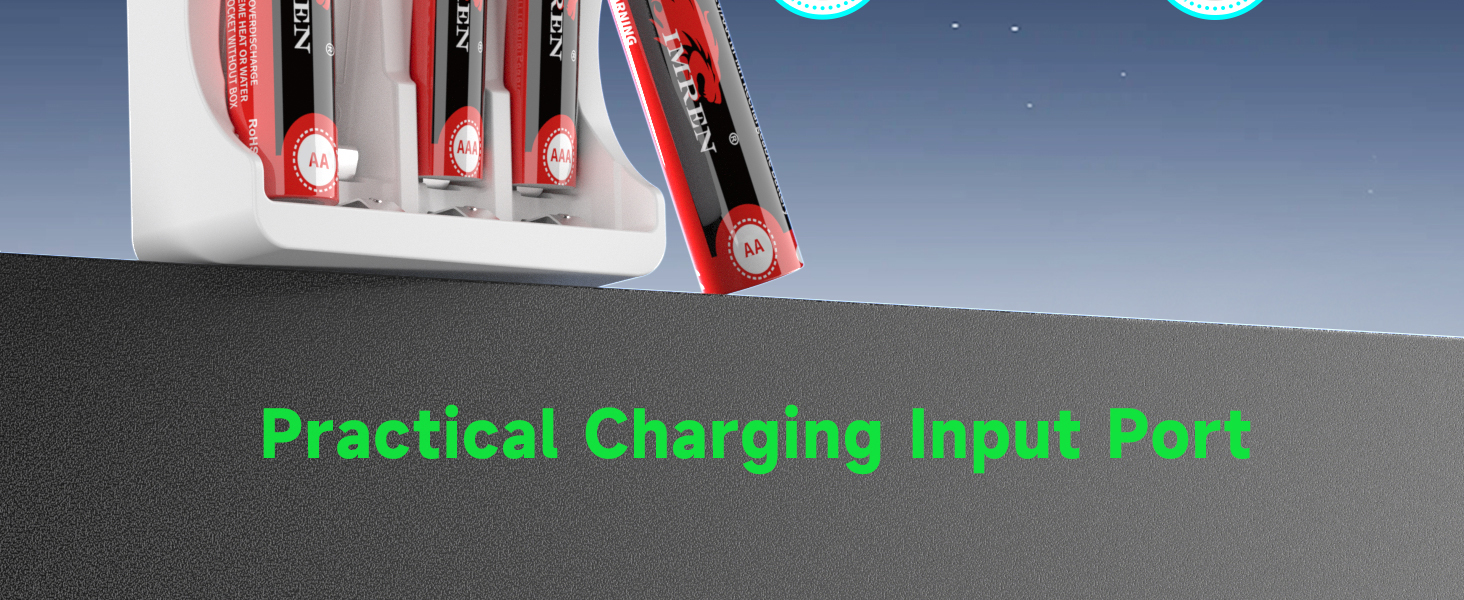 Зарядний пристрій IMREN для акумуляторів NiMH/NiCD з 4 слотами, LCD дисплеєм, Type-C та Micro USB входами (AA, AAA)