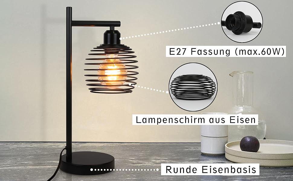 Стійка лампа ZMH Vintage, чорна, для спальні, вітальні, дитячої кімнати, офісу, металева, Е27, 60W, ретро, з вимикачем, без лампочки