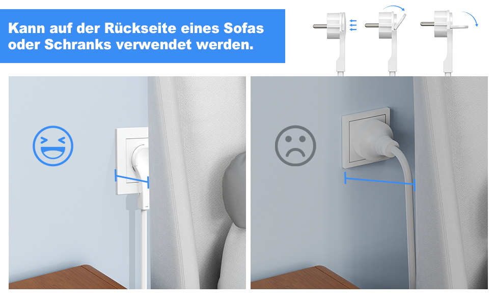 Мережевий адаптер 5-фазний з індивідуальним вимикачем, з 2 USB-A та 2 USB-C, мережевий розподільник 5-фазний з вимикачем, мережева стрічка настінна з 2м кабелем, PD 20W - Білий