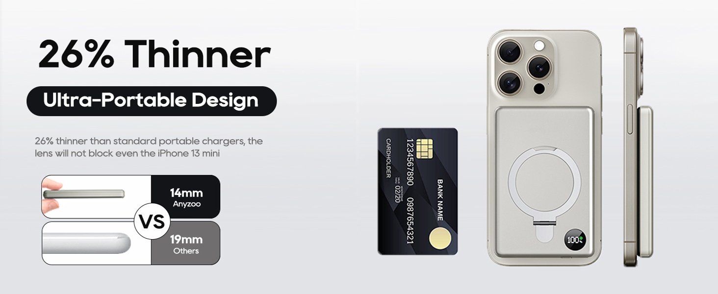 Powerbank MagSafe 10000mAh з PD 20W, бездротова зарядка, USB-C, LED-дисплей, для iPhone 17/16/15/14/13/12, серія Pro/Pro Max, Titanium Grey