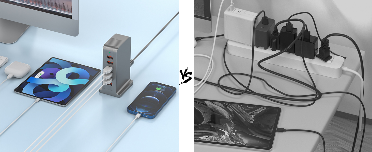 Зарядний пристрій USB мережевий 6 портів 25W/50W для iPhone, Samsung, LG, Huawei та інших (Чорний/Сірий)