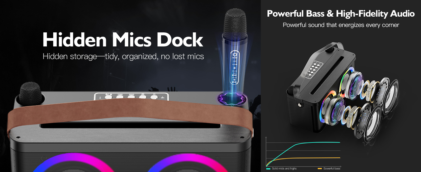 Караоке-система PKBD з Bluetooth, 2 мікрофонами та LED-підсвіткою для дому та вулиці