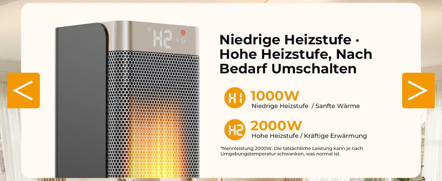 Керамічний електричний обігрівач повітря 2000W з пультом, ECO-режимом, таймером на 12г та функцією повороту 70°, золотий