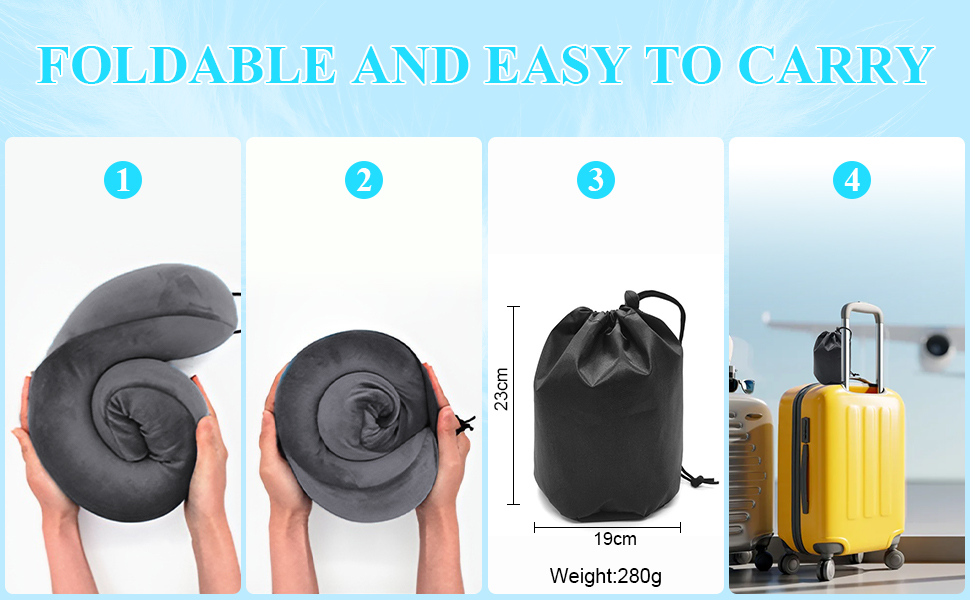 Подушка для шиї у вигляді їжачка Memory Foam для подорожей, дорослі, з навушниками, маскою для очей та сумкою, м'яка, дихаюча, для авто, літака, кемпінгу, офісу, блакитна