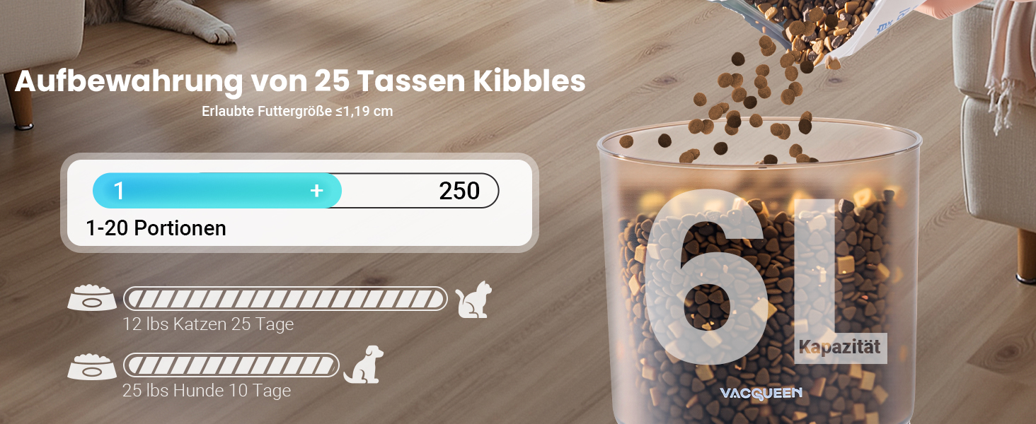 Автомат годівлі для котів з APP та таймером, 6 л / 25 порцій, 3 миски, 3 пакетики силікагелю, система запобігання застряганню, WiFi 2.4G, запис голосу, чорний