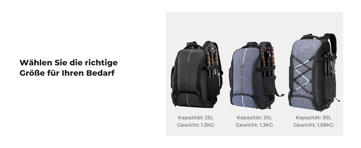 Фоторюкзак K&F Concept 25L: Водонепроникний рюкзак для фототехніки з захистом від дощу, відділенням для ноутбука 16 дюймів (чорний)