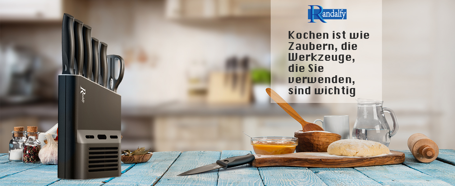 Набір ножів кухарських 7 предметів з бруском, чорний: ніж, ніж кухарський, ніж для овочів, ножиці, підставка для ножів