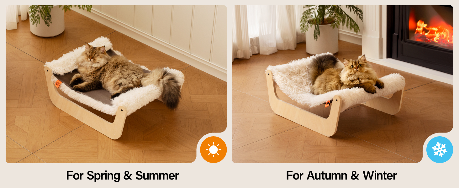 Кігтеточка-ліжко для котів MEWOOFUN, м'яка гамак для котів, ліжко для кігтів для котів, дерев'яна гамак для котів 58 x 44 x 22.5 см, підходить для котів, собак, кроликів, кошенят та дрібних тварин