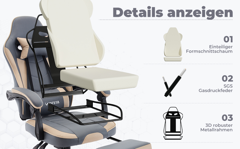 Геймерське крісло Ergonormic з підставкою для ніг, регульованою підтримкою спини, темно-сіре (синьо-бежеве)