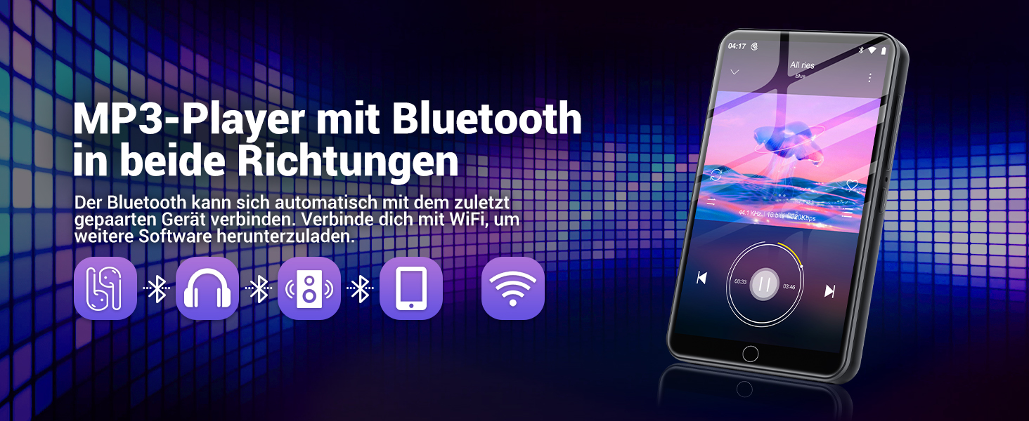 MP3 плеєр 80GB Bluetooth WiFi з Spotify, Hi-Fi Lossless, FM-радіо, E-Book (чорний)
