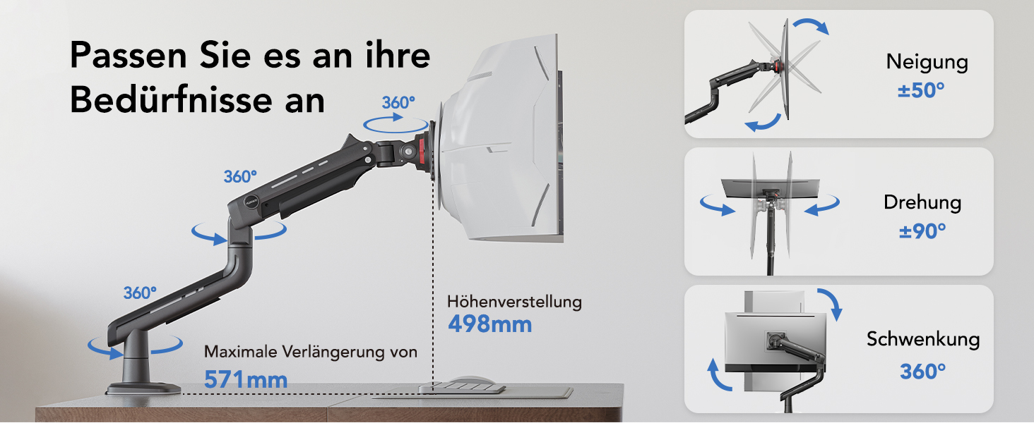 Кріплення для монітора HUANUO для Ultrawide екранів до 49 дюймів, 18 кг, регульований кронштейн, VESA 100x100mm, без RGB підсвітки