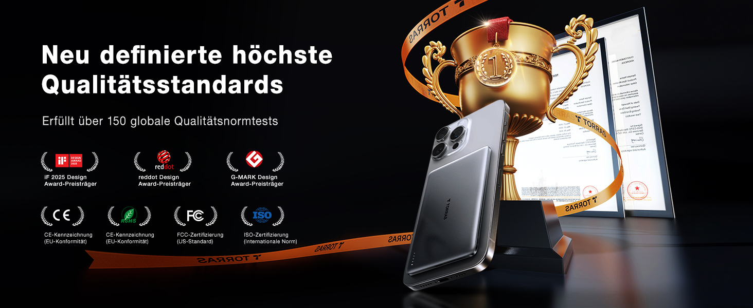 Портативний зарядний пристрій TORRAS MiniMag Qi2 з MagSafe, 10000mAh, сертифікований Qi2, магнітний, з кабелем USB-C 30W, бездротовий зарядний пристрій 15W для iPhone 17 Pro Max/Air/12-16, AirPods, сірий, титан