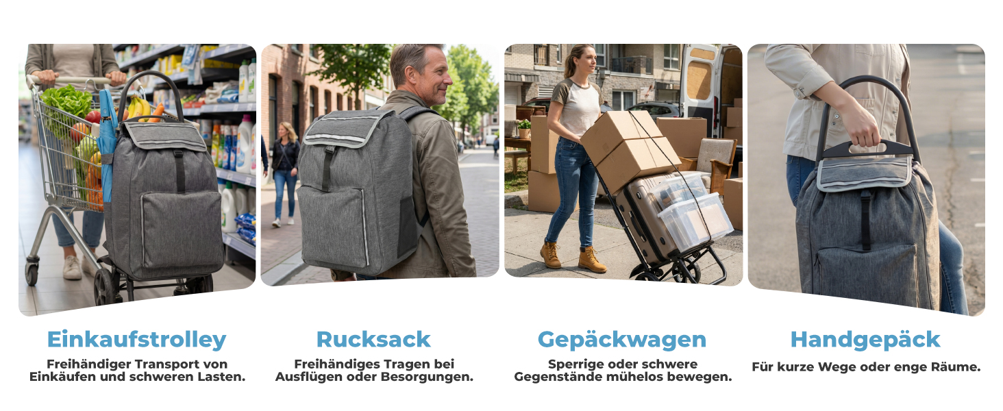 Складаний візок для покупок Homecall 50L з охолодженням, 3-в-1: візок, сумка-тележка, рюкзак (темно-сірий)