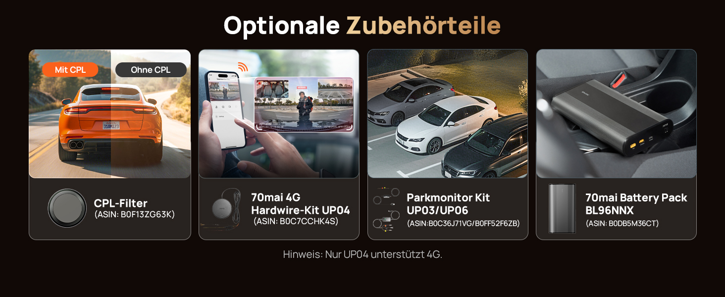 Автомобільний відеореєстратор 70mai A810 Lite 4K з Wi-Fi 6, передня та задня камери, чорний (Carbon Black)