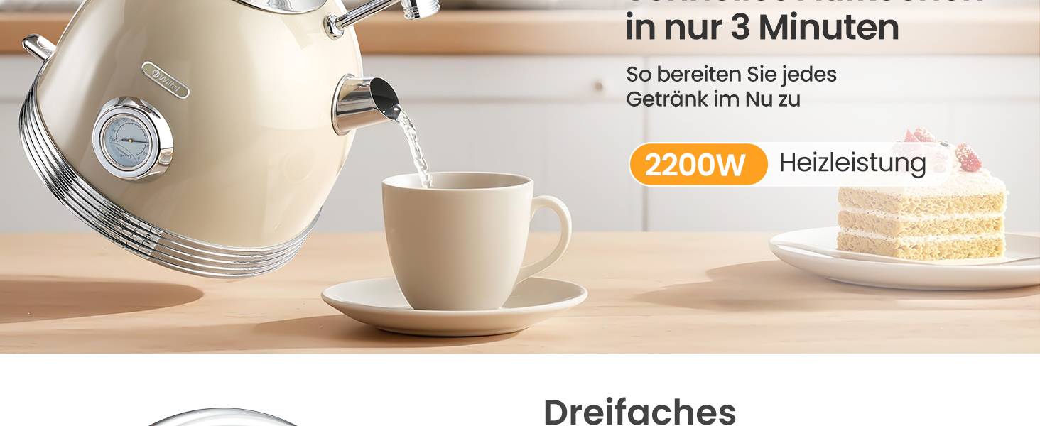 Ретро чайник з нержавіючої сталі, електрочайник та тостер-сет, 2200 Вт, 1.8 л, для чаю, кави, дитячого харчування, без BPA. Зелений (Вінтаж Кремовий)