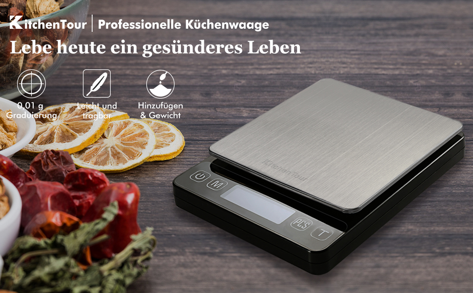 Кухонні ваги KitchenTour Digitale - прецизійна вага 500г/0.01г з LCD дисплеєм (батарейки в комплекті)
