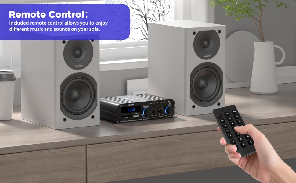 4.1-канальний підсилювач 1600W, Bluetooth 5.0, HiFi міні підсилювач для домашніх колонок 40Вт x4 + активний сабвуфер, USB/TF, MP3, пульт, 110-240V/12V, S299