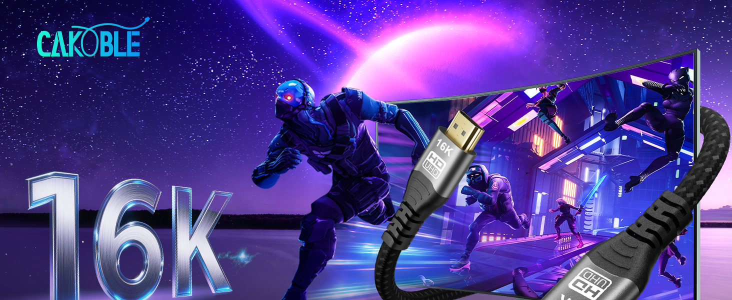 Кабель HDMI 2.2: Швидкий 2м, 96Gbps, 16K@60Hz, 12K/10K @120Hz, 8K@240Hz, 4K@480Hz, eARC, HDR10+, Dolby Atmos/Vision, HDCP 2.3, для PS5, Xbox, Soundbar, Fire TV, Laptop, HDTV