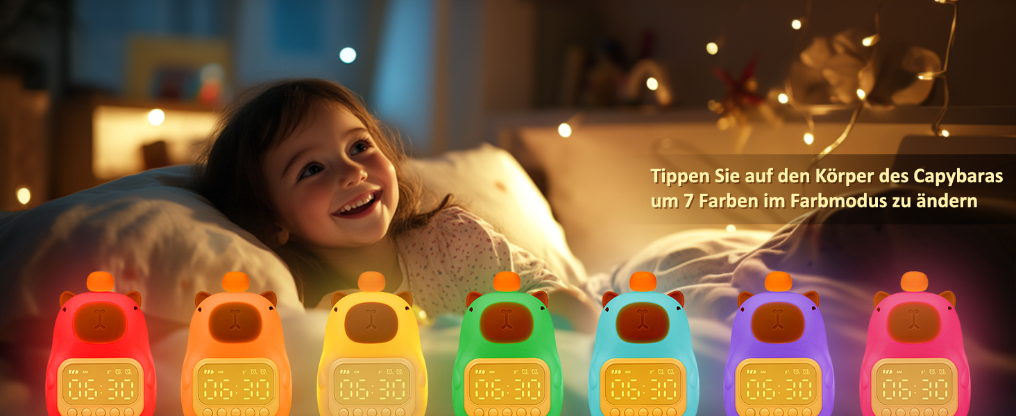 Capybara Alarm Clock with Night Light for Kids, 7 RGB Colors Cute Alarm Clock for Bedrooms, Ok to Wake Alarm Clock, Silicone Animal Table Lamp for Teenagers, Girls and Boys
