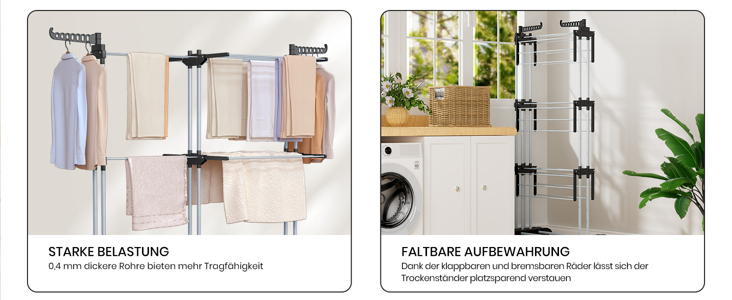 Сушарка для білизни Oak & Tea Turm, 83-200см, XXL, на колесах, 4 яруси, для дому та вулиці (Чорний)